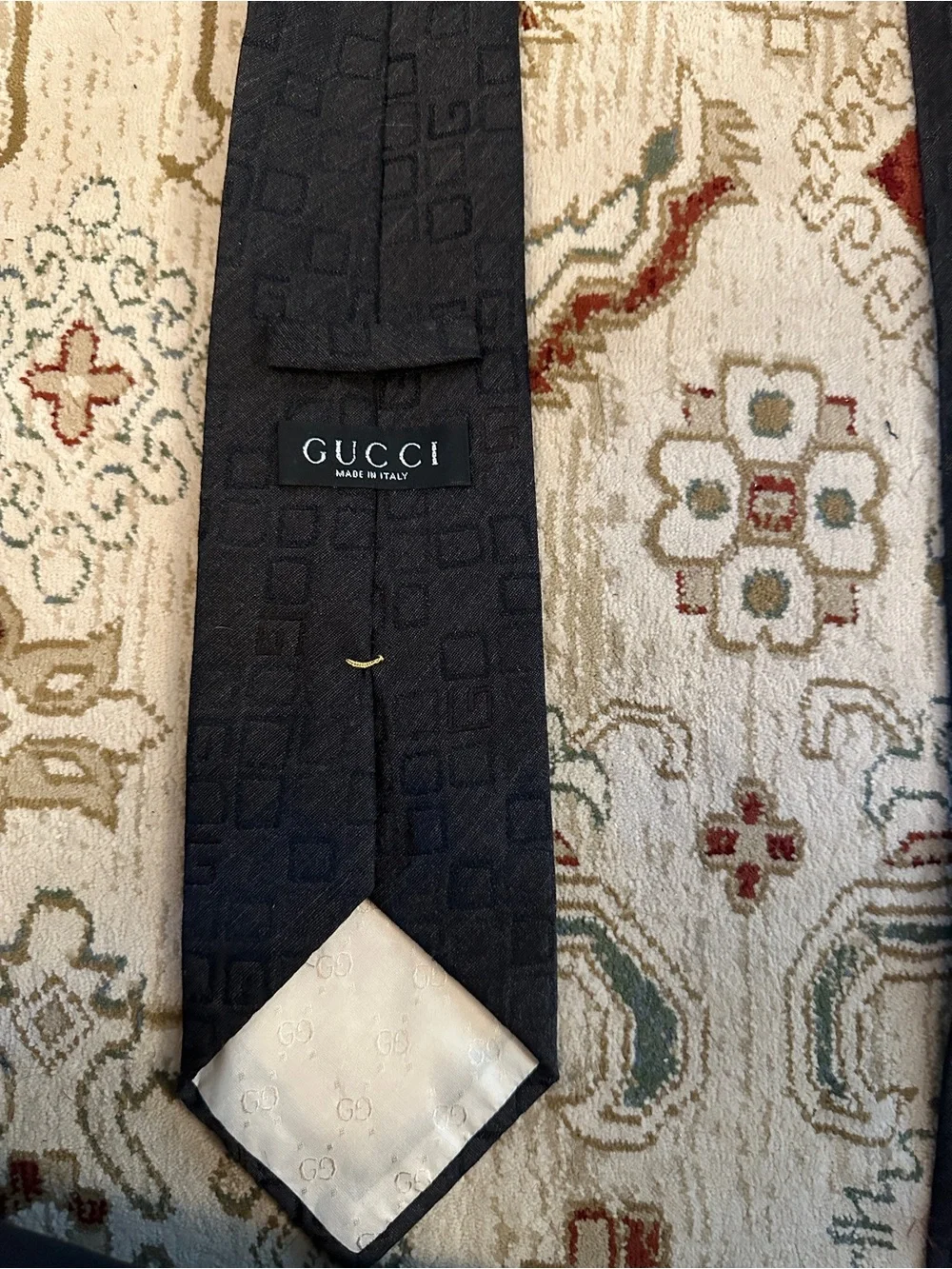 Gucci Black Textured Square-Pattern Tie